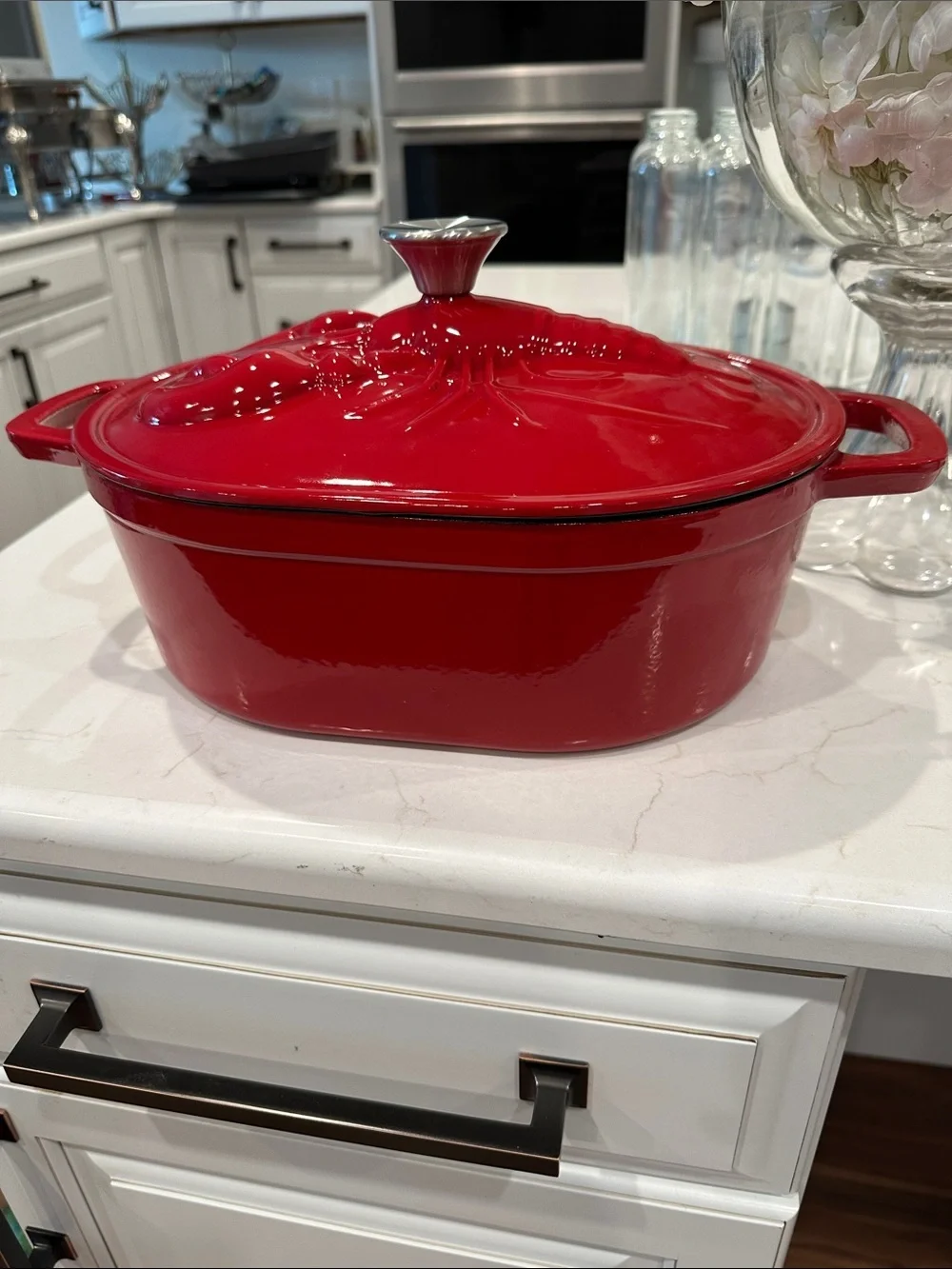 NWT Red Oval Lobster Cast Iron Dutch Oven - Enamel-Covered Smith Clark ironworks